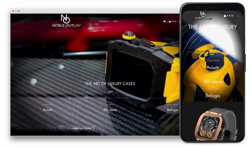 The Noble Outlaw website design shown on desktop and mobile