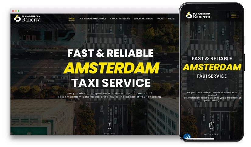 Taxi Amsterdam Banerra website design shown on desktop and mobile